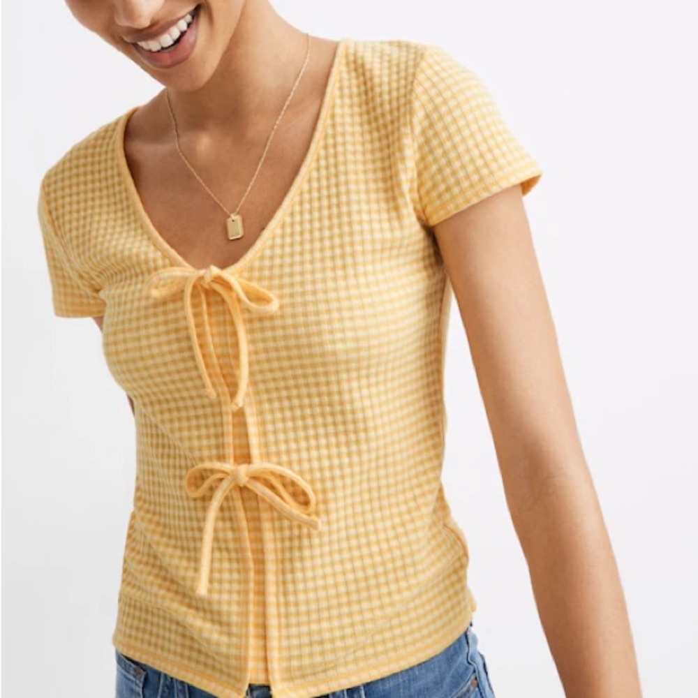Madewell Yellow Gingham Bow Top